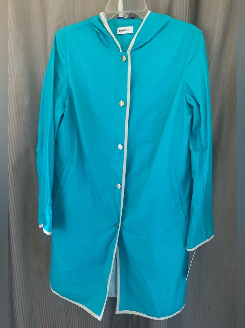 Jane Post Teal Coat with Cream Trim